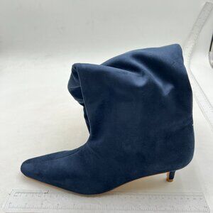 Navy Women Stretchy Knee High Boots Square Toe Low Kitten Heels Autumn Shoes